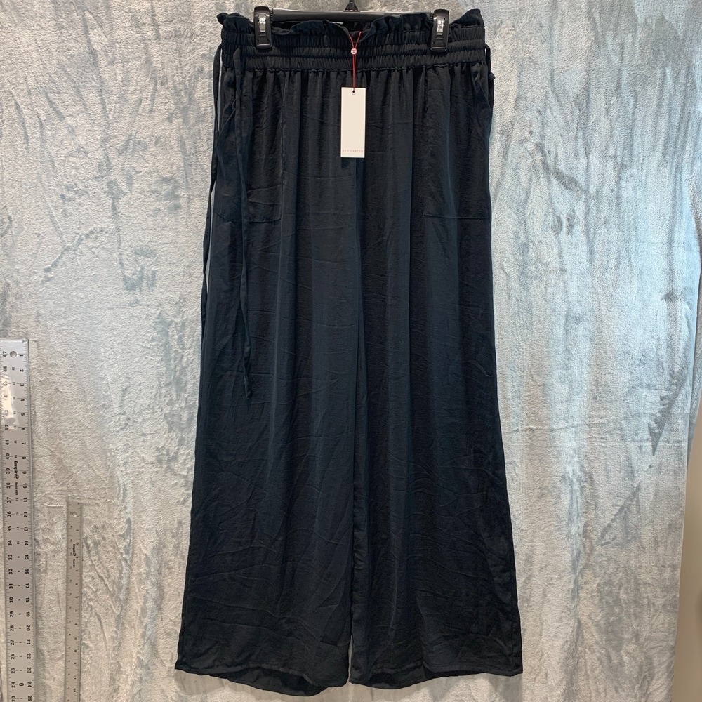 Red Carter Women's Swimsuit Cover Up Pants L Black Wide Leg Pockets Side Tie